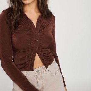 Brown button down top